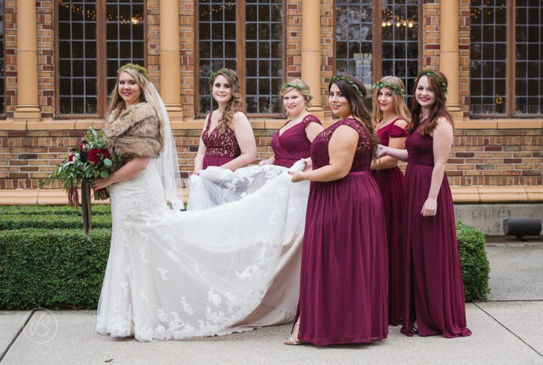 burgandy bridesmaids' dresses