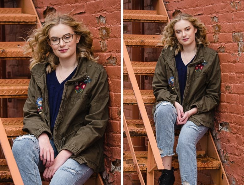 Teenage girl sitting on step