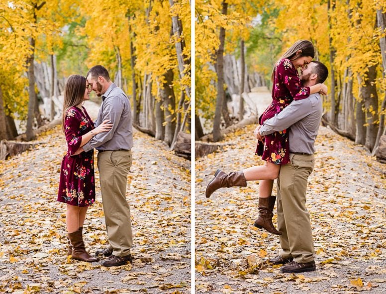 Couple smiling and having fun with fall photo session